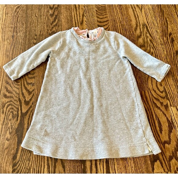 Crewcuts Other - Crewcuts J Crew 100% Cotton Girls Gray Sweatshirt Dress Size 6 Pink Ruffle